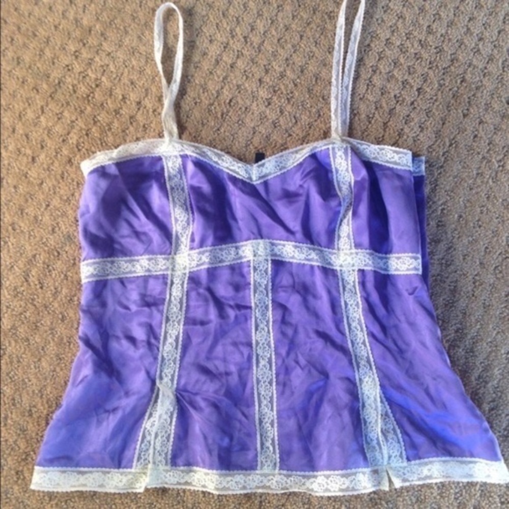 FREE WOMAN 100% Silk and lace camisole, purple, small - Picture 11 of 14